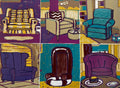One and Six Cartoon Chairs - Relief Woodcut 16x20